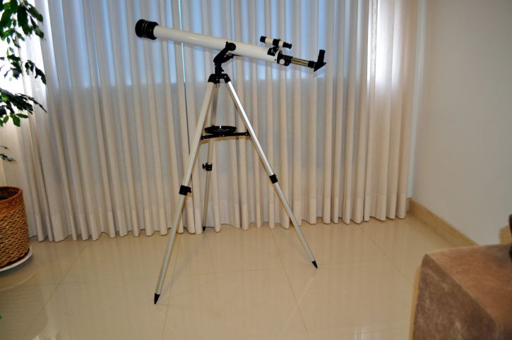telescópio, observando-se, Celeste, corpos, janela