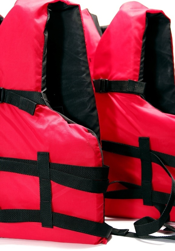 life vest, life jacket, bright red