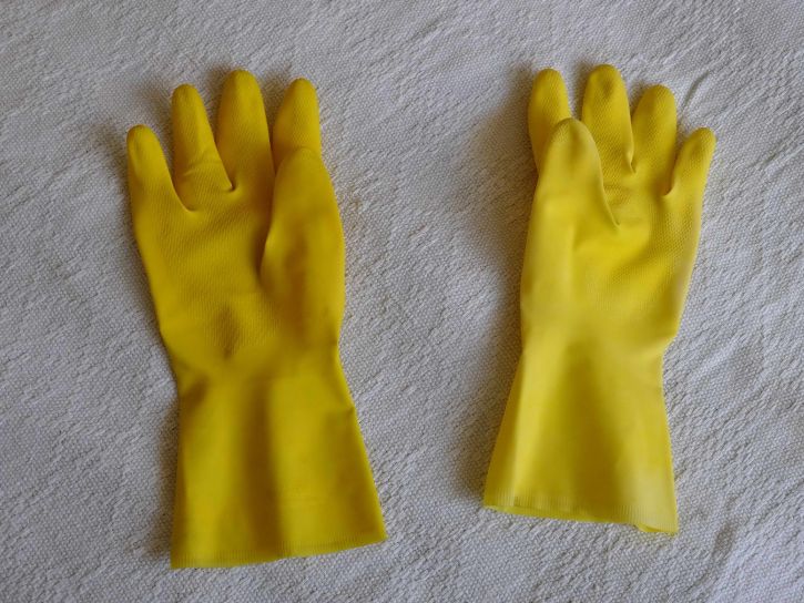 geel, rubber, handschoenen