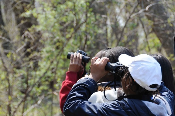 up-close, children, birdwatching