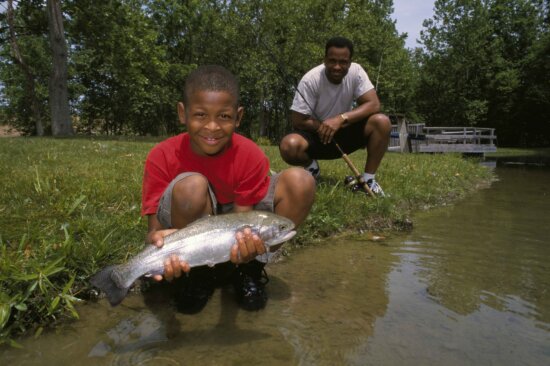 father, son, picture, fish, hand