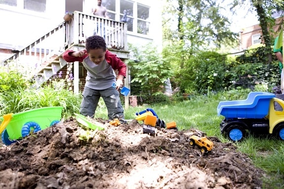 African American, boy, play, backyard