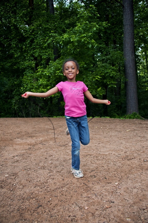 African American, school girl, play, backyard