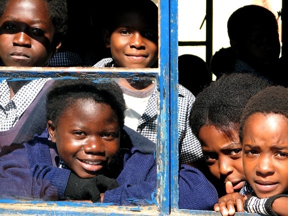 regiment, basic, school, Lusaka, Zambia, students, look, classroom, window