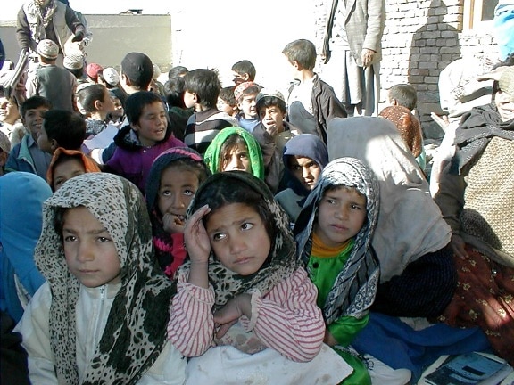 niños, Afganistán, al aire libre, clase