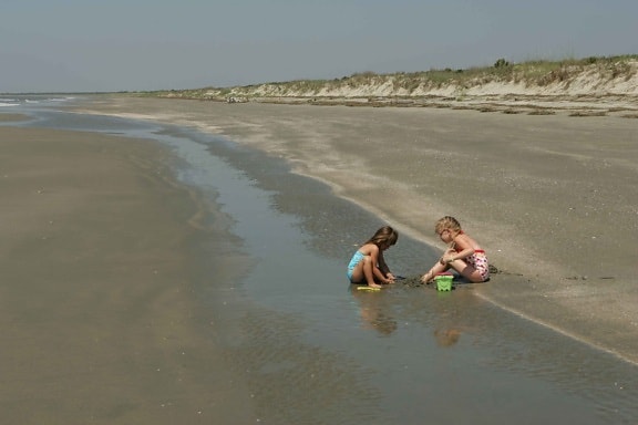 kinderen, afspelen, zand, strand