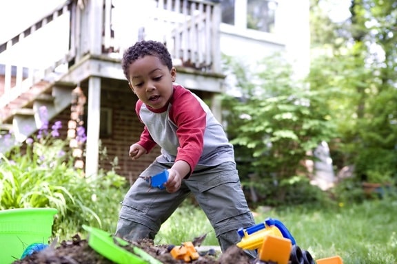 cute, African American, boy, play, backyard