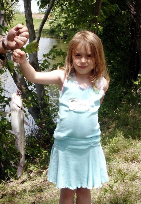cute, little, girl, fishing