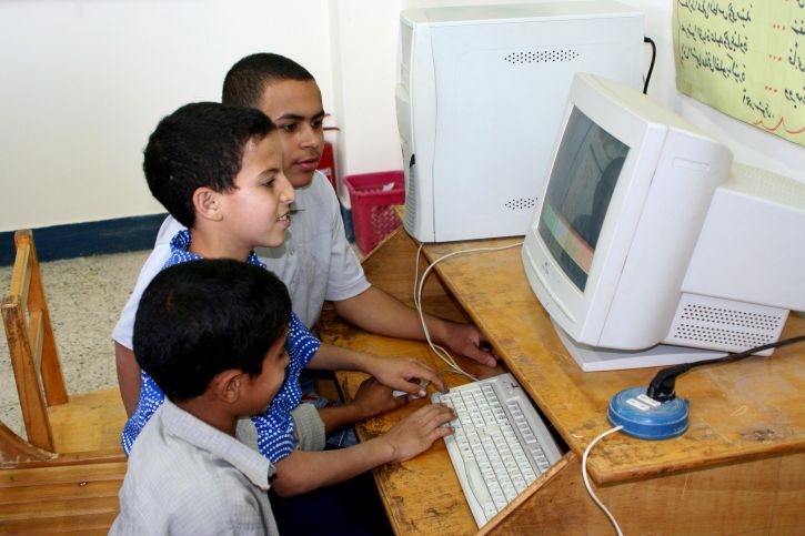 educação, programa, computadores, Egito, crianças em idade escolar