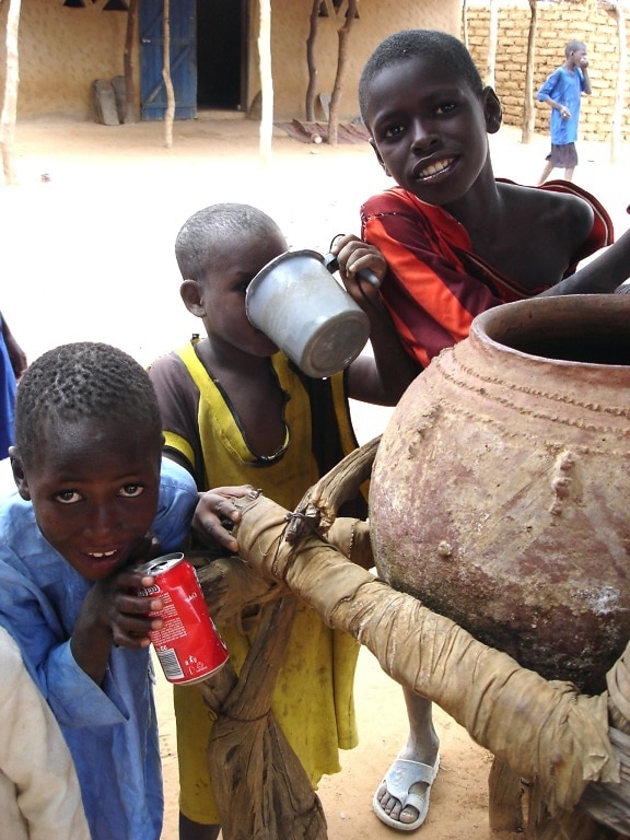 girls, boys, village, Mboumba, receive, food, school, supplies