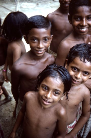 groupe, enfants, vivant, Sylet, district, Bangladesh