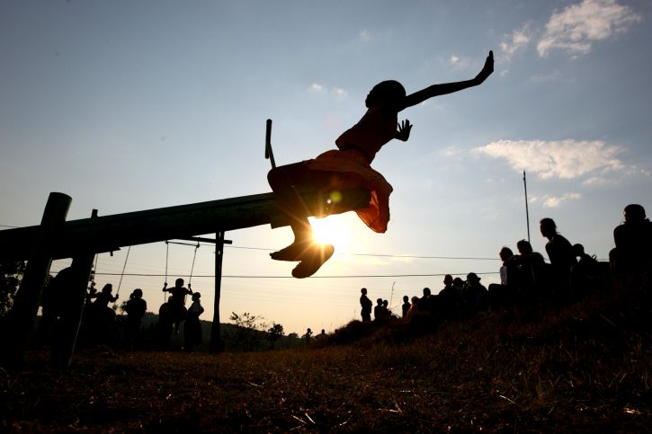 Swaziland, sunset, young girl, playground