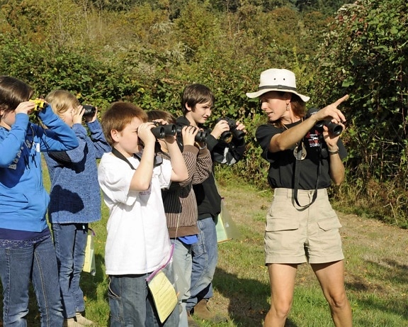 kids, look, birds, binoculars
