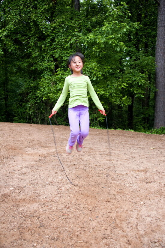 school girl, play, jump, rope