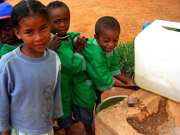 学校儿童, 马达加斯加, 洗手, 洗手, 肥皂, 便携, 洗手, 车站