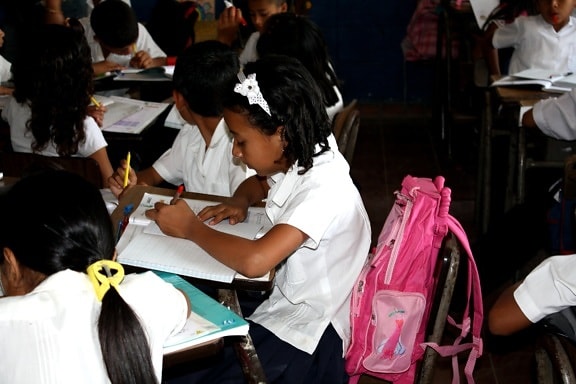 φοιτητές, τρίτο, βαθμός, κατηγορία, Centro, Escolar,: Lajas, παρακολουθούν, τάξη, αναθέσεις