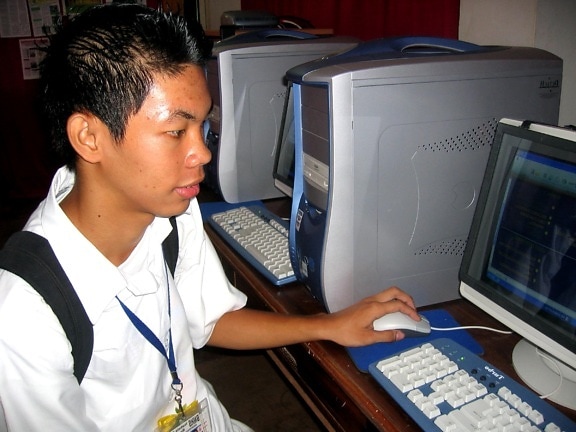 小男孩, 高中, 学生, 菲律宾, 计算机