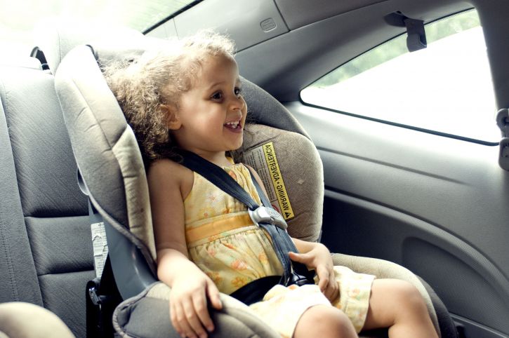 young, cute, female, child, back, seat, car, set