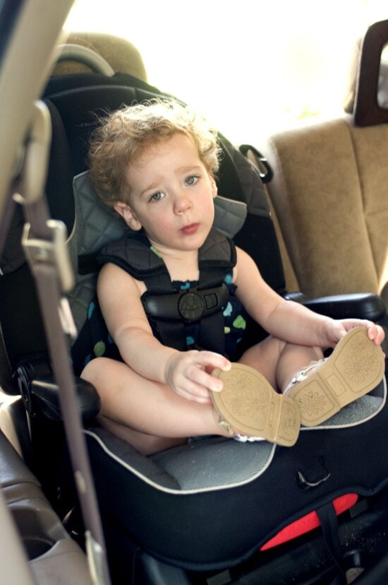 young female, child, back, seat, car