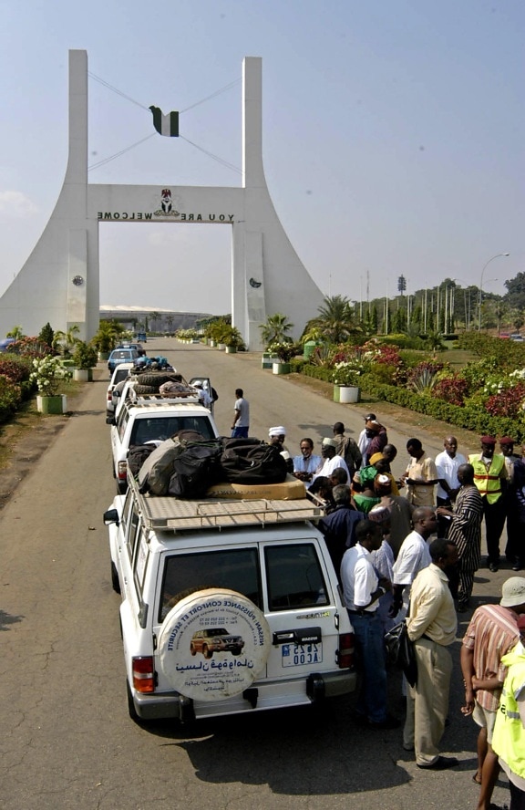 Caravan, mempersiapkan, berangkat, Abuja, Nigeria, perjalanan, Sahel, wilayah