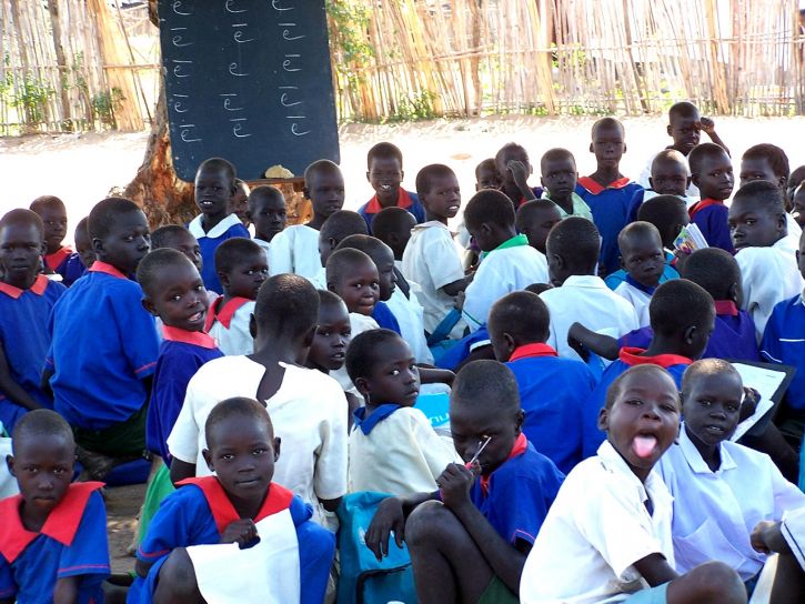 barn, förbereder, lära, läsa, Rejaf, grundskola, Juba, Sudan