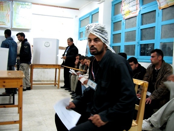 élection, moniteurs, observer, les officiels, en cours d'exécution, le vote, des élections palestiniennes
