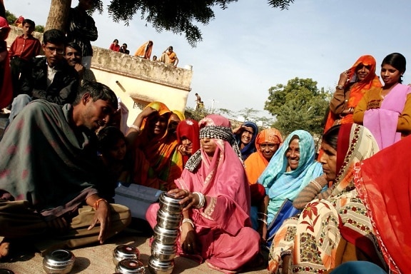 skupiny, dediny, ženy, Rajasthan