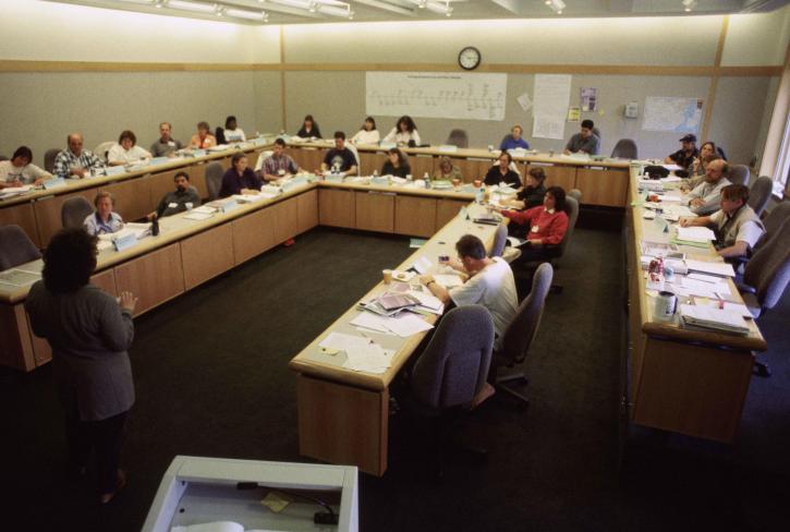 instructor, speaking, students, classroom