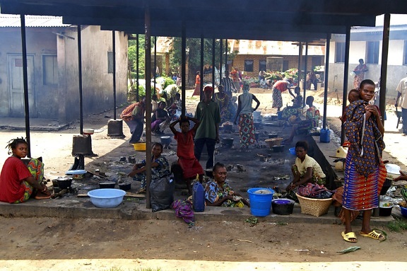 kvinner, barn, forberede, måltider, Kongo, Afrika
