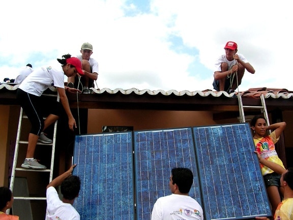 youth, learn, install, solar, panels, power, computer, center, rural, community, Joao