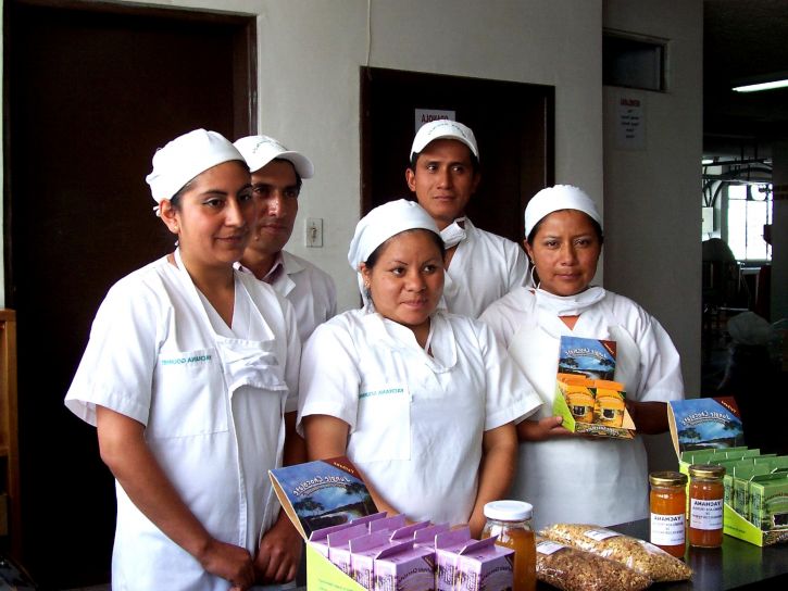 Ecuador, Yachama, Gourments, arbetare, display, produkter