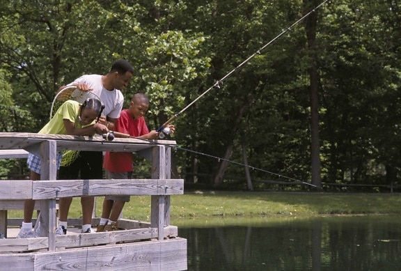 family, fishing, bridge, local, pond