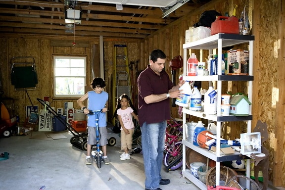 father, garage, items, stored, interior