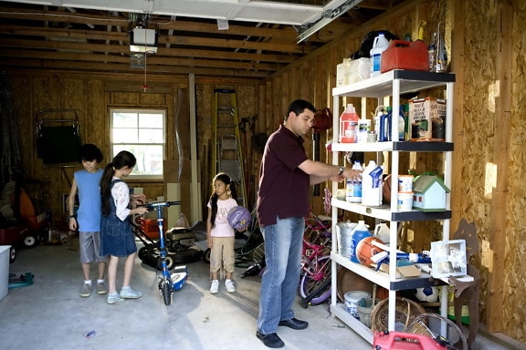 father, organizing, garage ,household, children