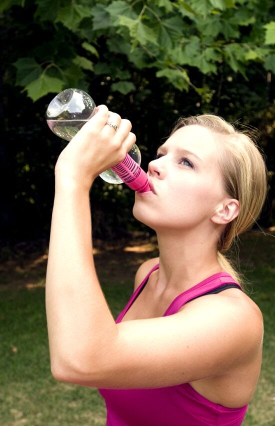 beautiful, blonde, girl, drink, refreshing, water, bottle