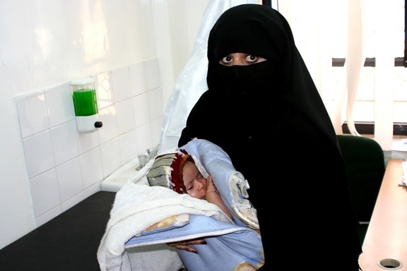 mor, barn, Yemen, besøg, klinik