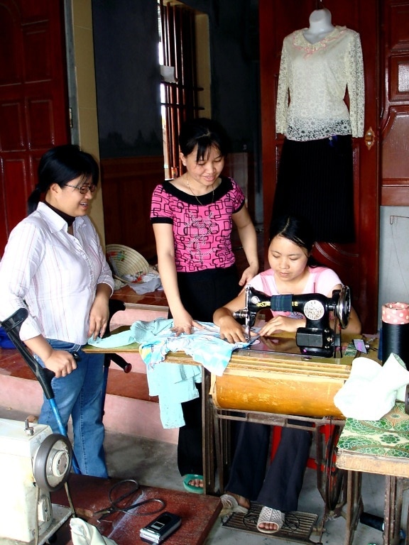 syning, shop, ejer, Vietnam, klienter, oplev, handicappede praktikanter