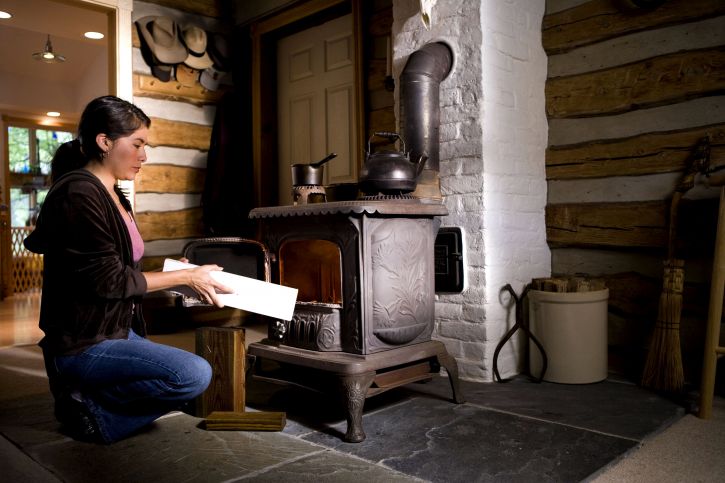 woman, place, appears, piece, treated, lumber, stove, fuel
