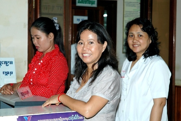 tre, cambogiani, ragazze