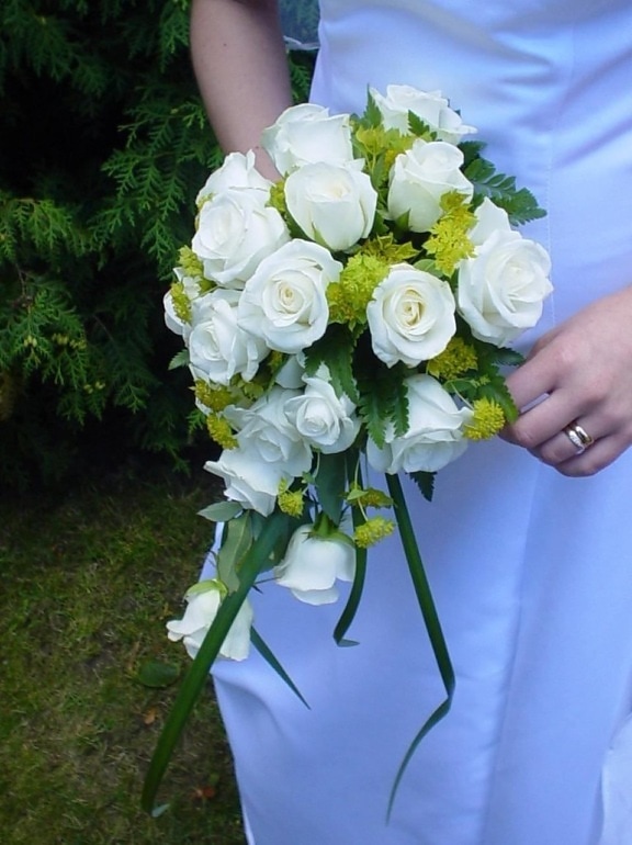 mariage, bouquet, blanc, roses