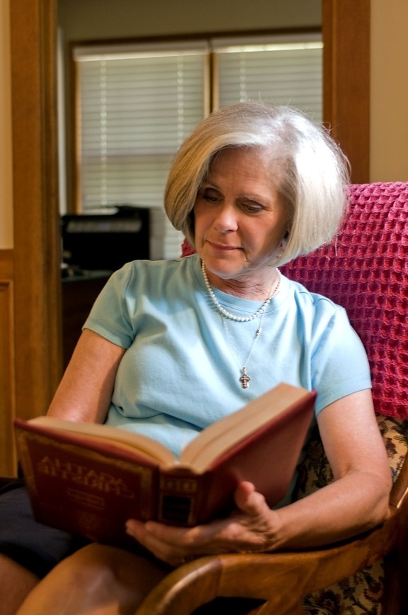 granny, woman, reading,  book