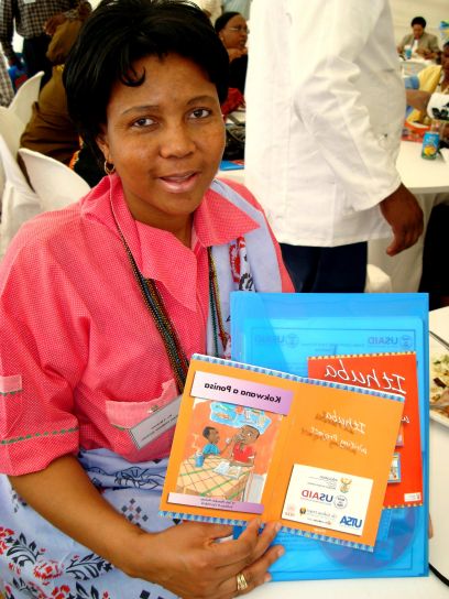 жена, показва, Africas образователни, проекти, детски, писане, умения