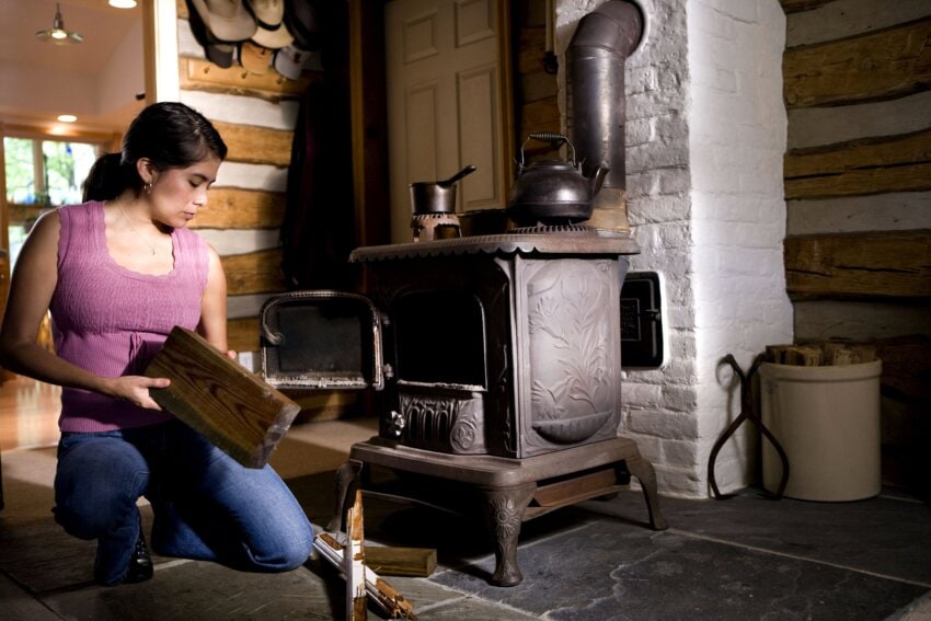 Free picture: woman, special, care, safely, operate, wood, burning, stove