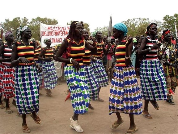 nők, Rumbek, Szudán, vonultak, táncolt, nemzetközi, a női, a nap