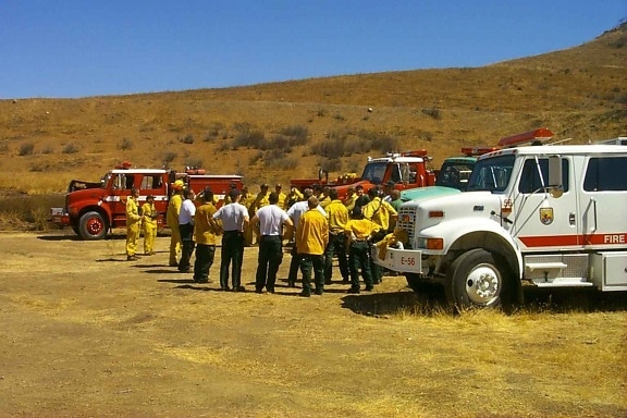 firefighters, hose, truck, vehicles, equipment, fire, fighting