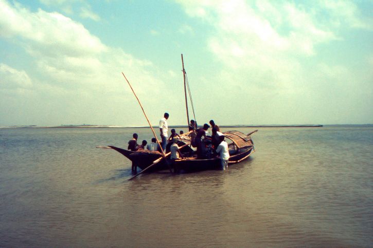 Fischerboot, flacher, Körper, Wasser, kleine, Stadt, Bangla