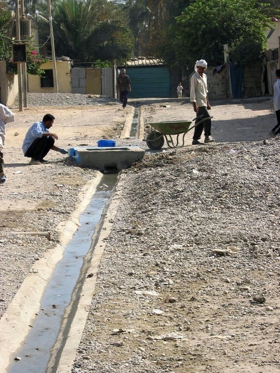 instalace, kanalizace, příkopy, nést, odpadní vody, Saida, sousedství, Karada, district, Bagdád