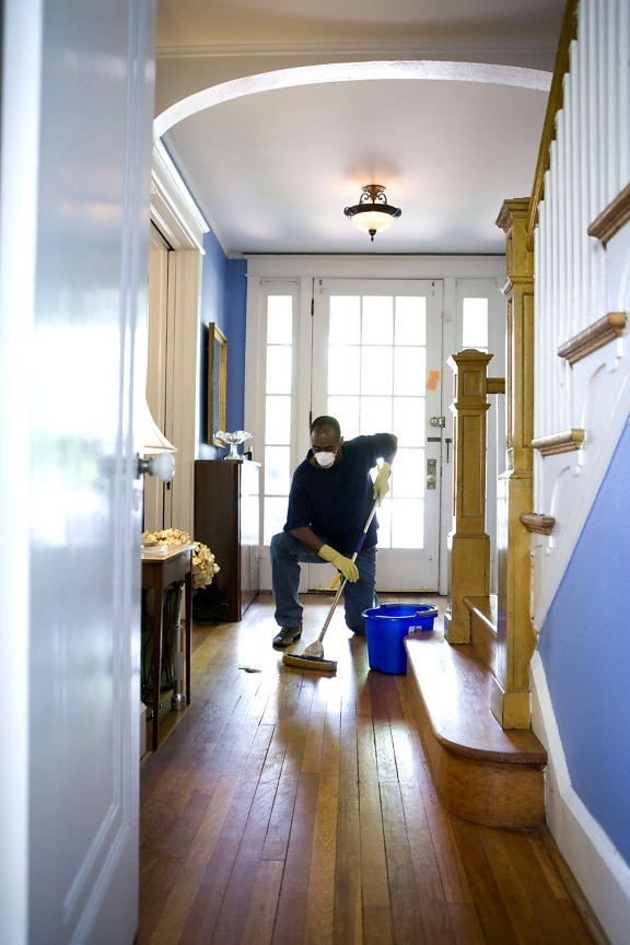 African American, rengøring, hjem, fugtig, mop