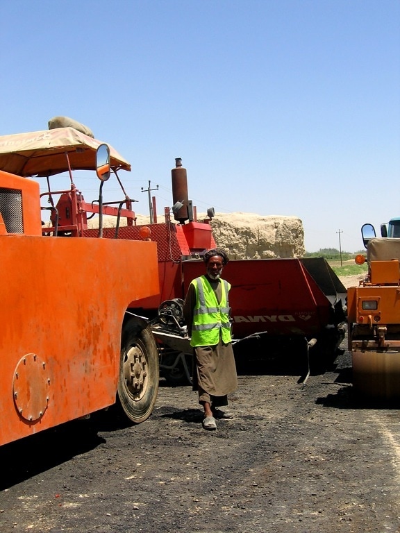 construction, worker, asphalt, road