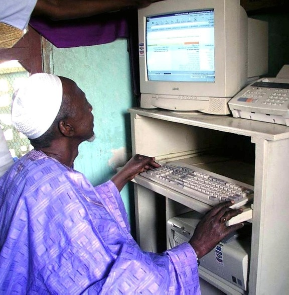 man, computer, Mali, oude, cultuur, moderne, technologie